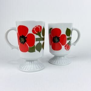 Vintage Mod Holt Howard Poppy Pedestal Mugs Set of 2 Japan